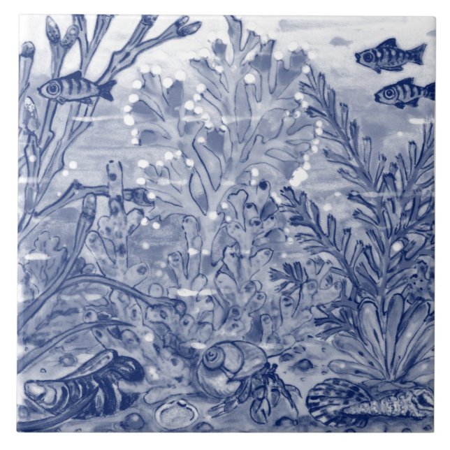 Under Sea Dark Blue Ocean Scene Crab Mural Pc#7 Ce Ceramic Tile (Front)