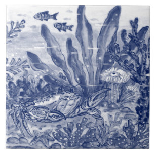 Under Sea Dark Blue Ocean Scene Crab Mural Pc#8 Ce Ceramic Tile