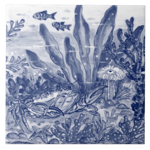 Under Sea Dark Blue Ocean Scene Crab Mural Pc8 Ce Ceramic Tile