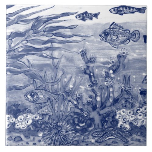 Under Sea Dark Blue Ocean Scene Fish Mural Pc3 C Ceramic Tile