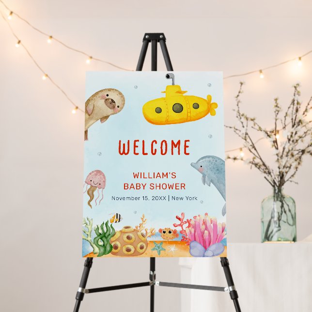 Under Sea Nautical Marine Baby Shower Welcome Sign (In Situ (Stand))