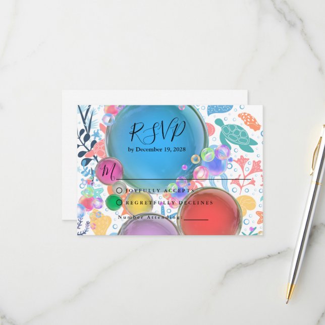 Under Sea Water Theme for Wedding RSVP Card (Front/Back In Situ)