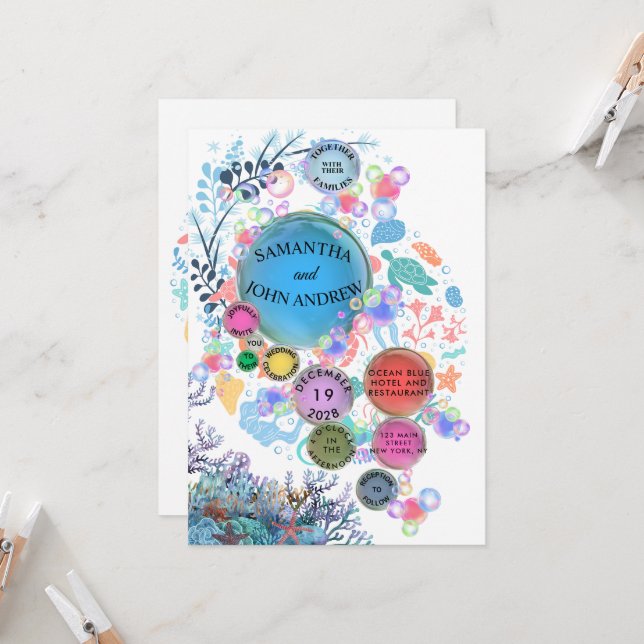 Under Sea Water Wedding Invitation (Front/Back In Situ)