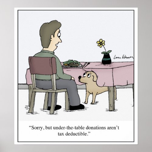 Under Table Donation Dog Taxes Cartoon Poster