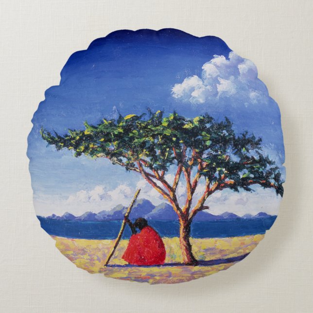 Under the Acacia Tree 1991 Round Pillow (Front)