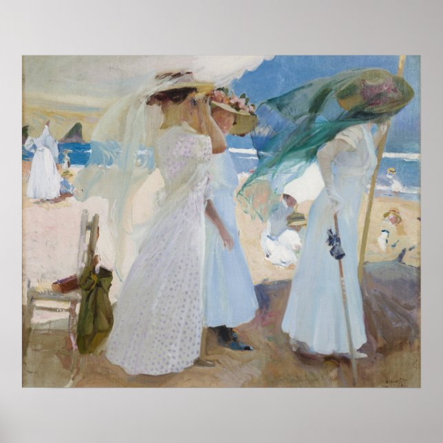 Under the Awning, Beach Scene Watercolor Poster (Front)