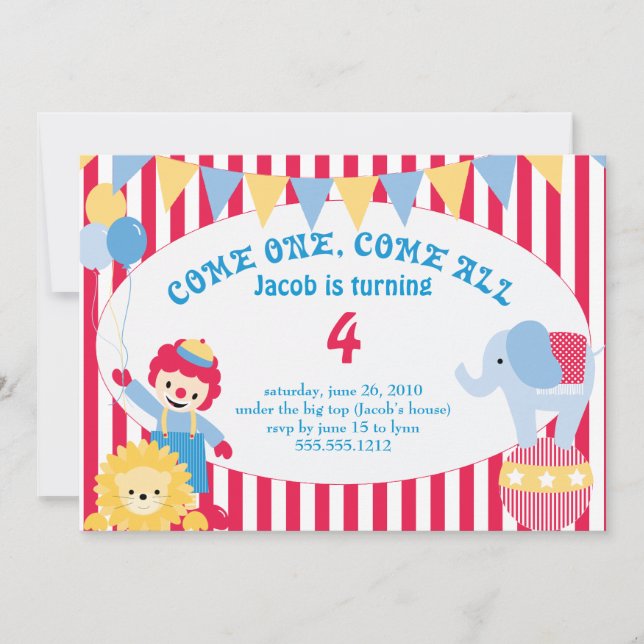 under the big top - childrens birthday invitation (Front)