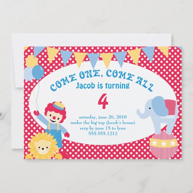 under the big top - childrens birthday invitation (Front)