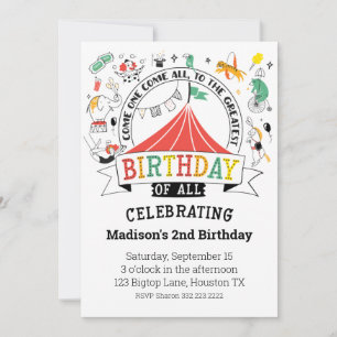 Under the Big Top Circus Carnival Birthday Invitation