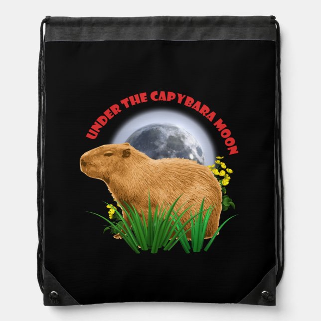 Under the Capybara Moon Cute Animal Drawstring Bag (Front)