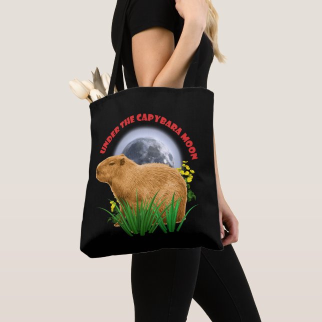 Under the Capybara Moon Funny Capybara  Tote Bag (Close Up)