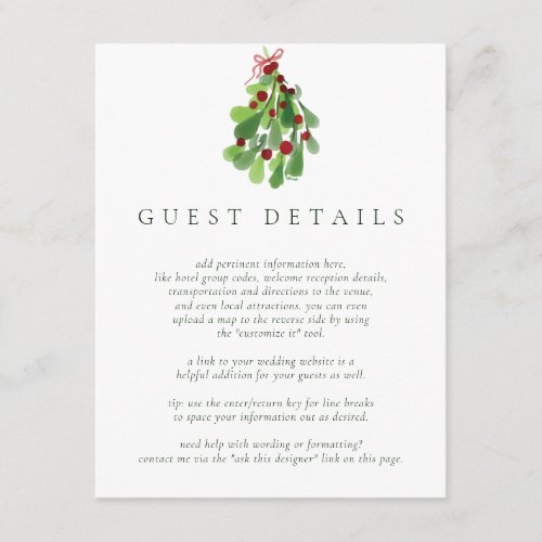 Under the Christmas Mistletoe Guest Information Enclosure Card