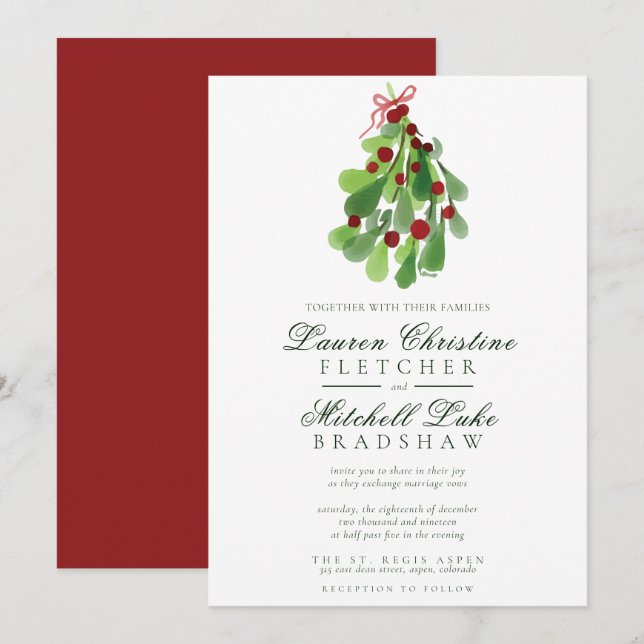 Under the Christmas Mistletoe Wedding Invitation (Front/Back)