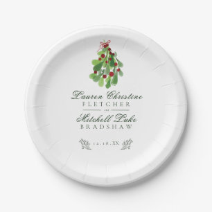 Under the Christmas Mistletoe Wedding Paper Plates
