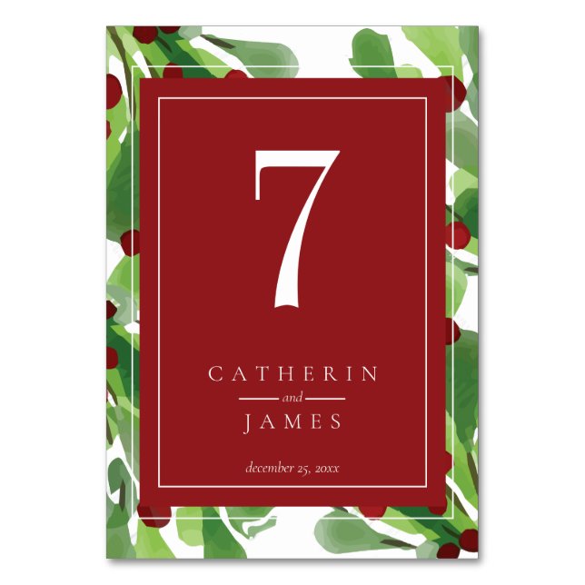 Under the Christmas Mistletoe Wedding Table Number (Front)