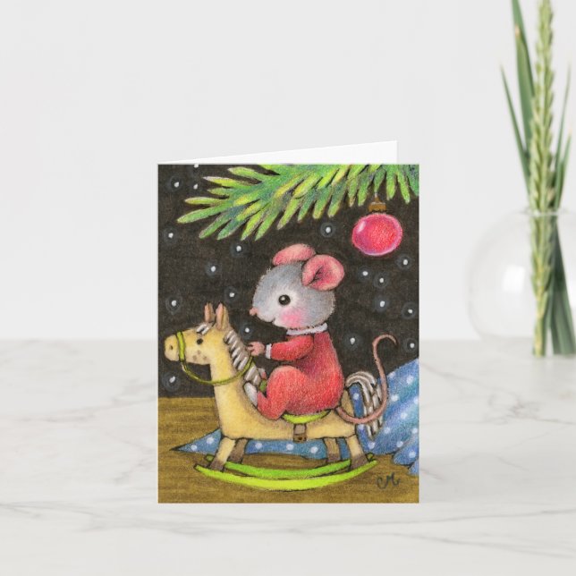 Under the Christmas Tree Cute Mouse Greeting Card (Front)