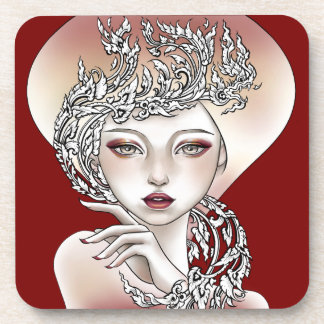 Under the glass Goddess of the red light Beverage Coaster