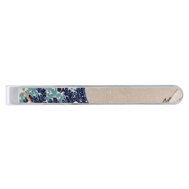 Under the Great Wave off Kanagawa Silver Finish Tie Clip (Front)