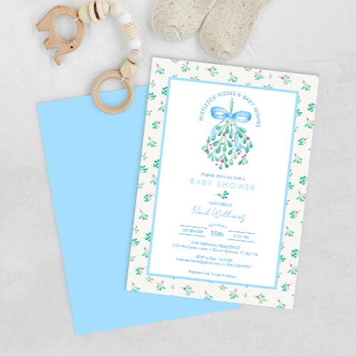 Under The Mistletoe Christmas Boy Baby Shower Invitation