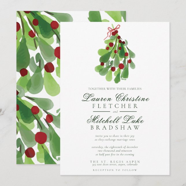 Under the Mistletoe Christmas Wedding Invitation (Front/Back)