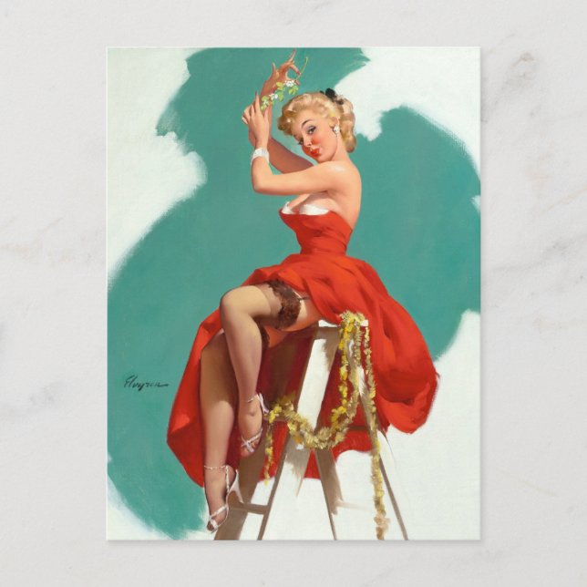 Under the Mistletoe Pin Up Postcard (Front)