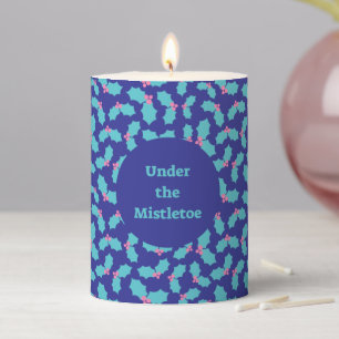 Under the Mistletoe Pink and Turquoise Quote Gift Pillar Candle