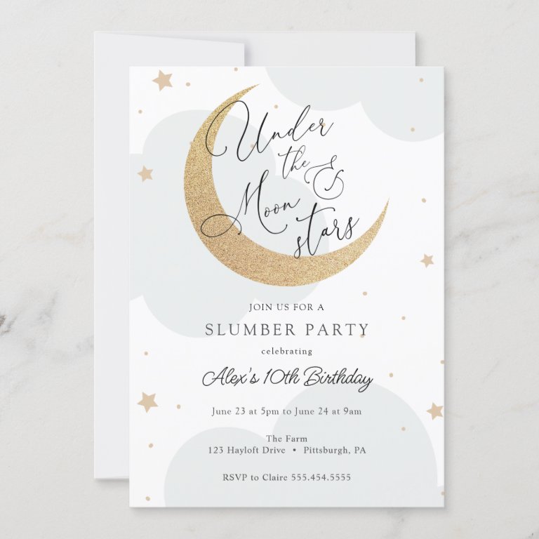 Under the Moon and Stars Sleepover Birthday Invitation