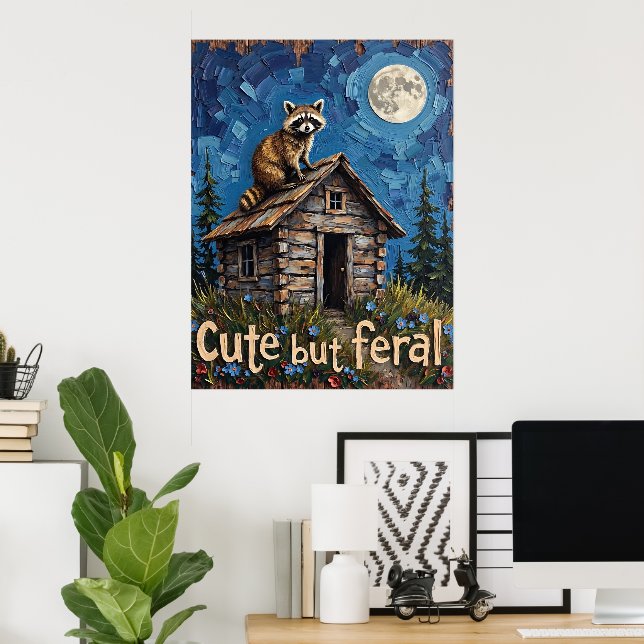 Under the Moon: Raccoon's High Perch Poster (Home Office)