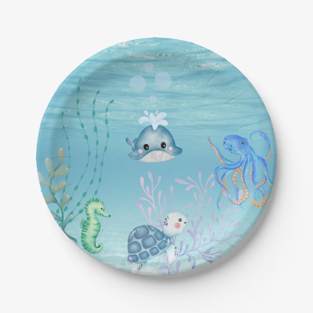 Under the ocean baby shower Invitation Paper Plates (Front)