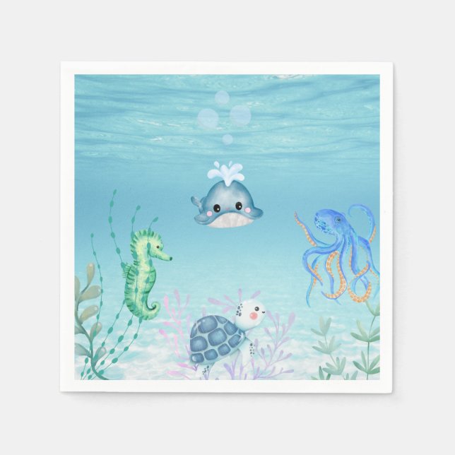 Under the ocean baby shower  napkins (Front)