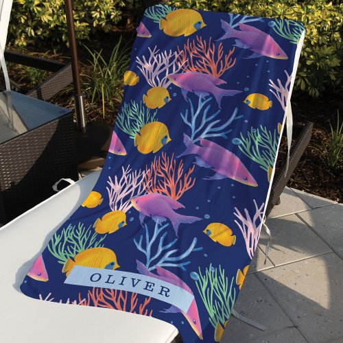 Under The Ocean Colorful Watercolor Fish  Coral Beach Towel