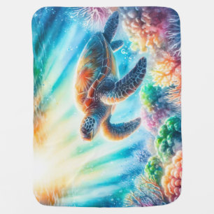 Under the ocean sea turtle baby blanket