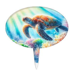 Under the ocean sea turtle cake topper