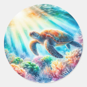 Under the ocean sea turtle classic round sticker