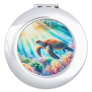 Under the ocean sea turtle compact mirror