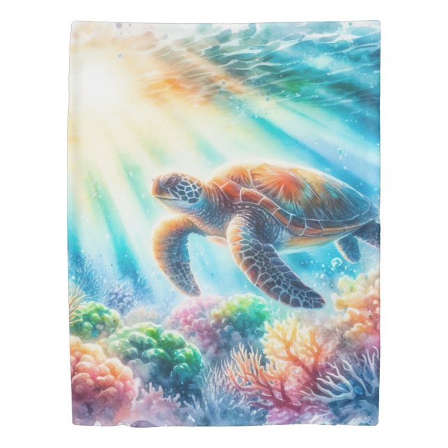 Under the ocean sea turtle duvet cover (Front)