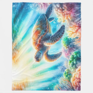 Under the ocean sea turtle fleece blanket