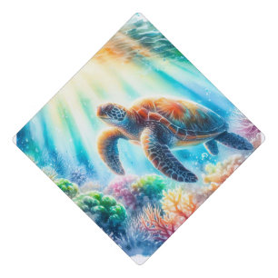 Under the ocean sea turtle graduation cap topper