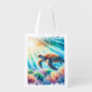 Under the ocean sea turtle grocery bag