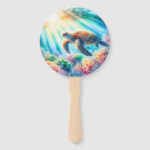 Under the ocean sea turtle hand fan