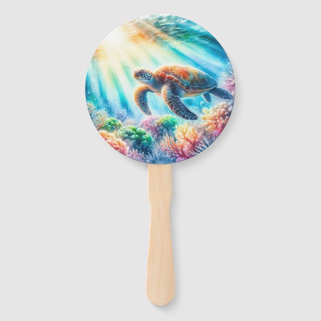 Under the ocean sea turtle hand fan (Front)