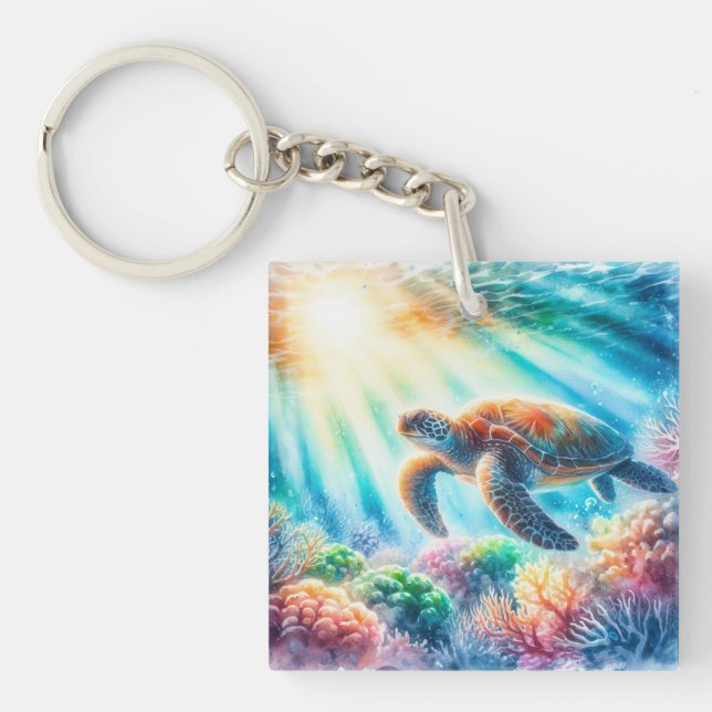 Under the ocean sea turtle keychain (Front)