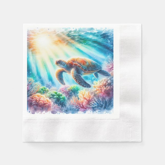 Under the ocean sea turtle napkins (Front)