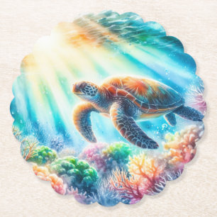 Under the ocean sea turtle paper coaster
