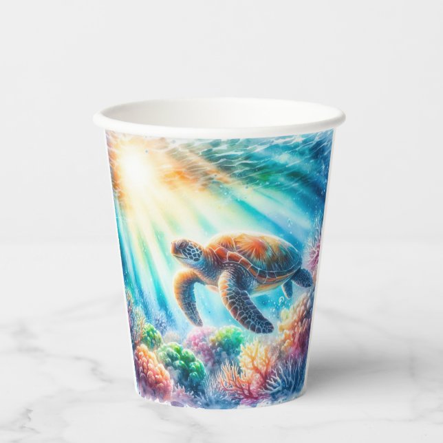 Under the ocean sea turtle paper cups (Front)