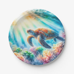 Under the ocean sea turtle paper plates