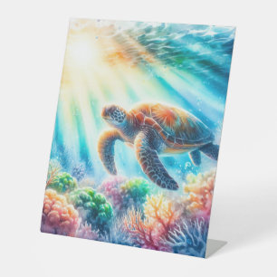 Under the ocean sea turtle pedestal sign