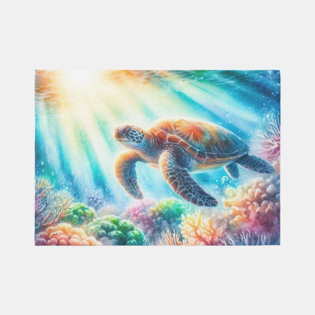 Under the ocean sea turtle rug (Front)