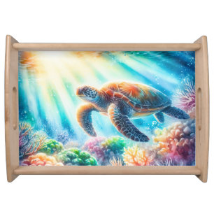 Under the ocean sea turtle serving tray