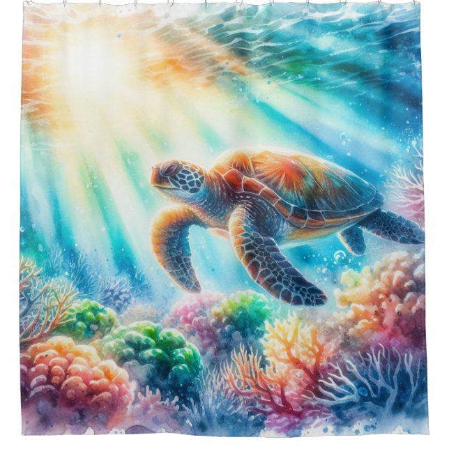 Under the ocean sea turtle shower curtain (Front)